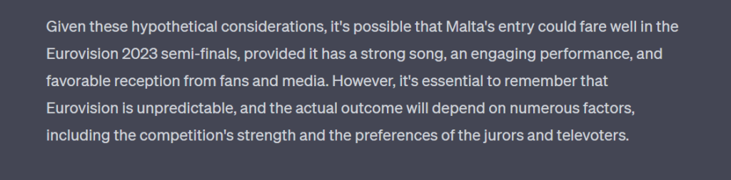 ChatGPT predictions for Eurovision 2023